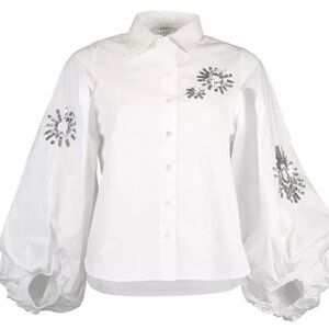 Tanya Taylor Marina Embellished Blouse 12 new
